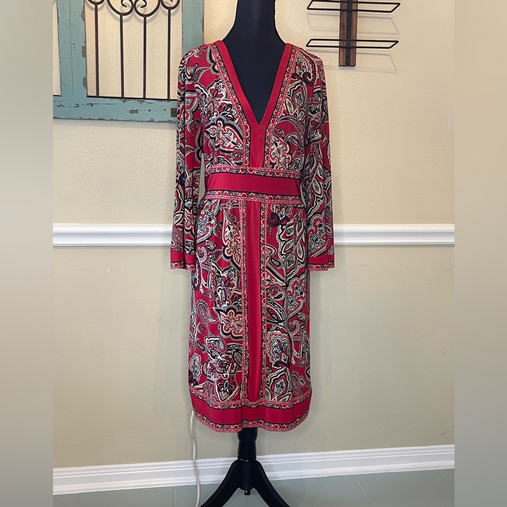 INC International Concepts Paisley Long Sleeve Dress in Red and Black